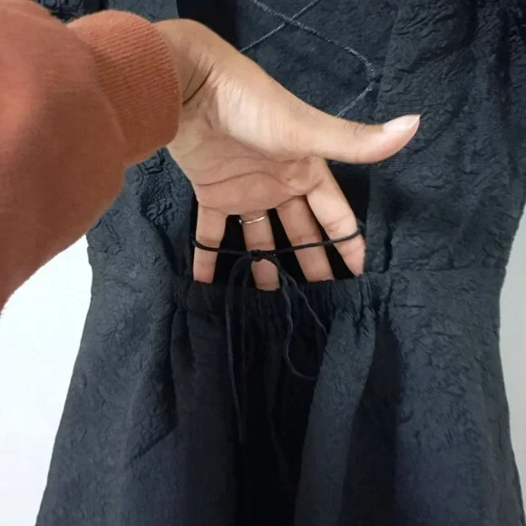 Simonett Beya Dress Black Size S Puff Sleeve Textured Fabricv Womens - Picture 8 of 11